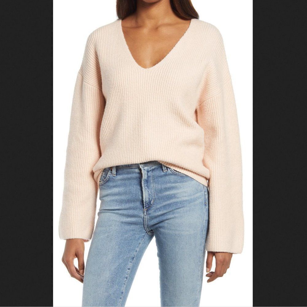 Treasure‎ & Bond Light Pink V-Neck Rib Switch Sweater